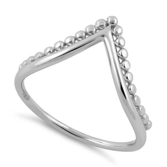 Sterling Silver V Shape Beaded Ring - Picture 1 of 3